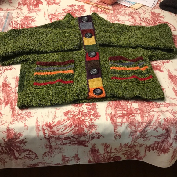 Lisa Nichols Chenille Cardigan Size M Green Colorful - Picture 2 of 9